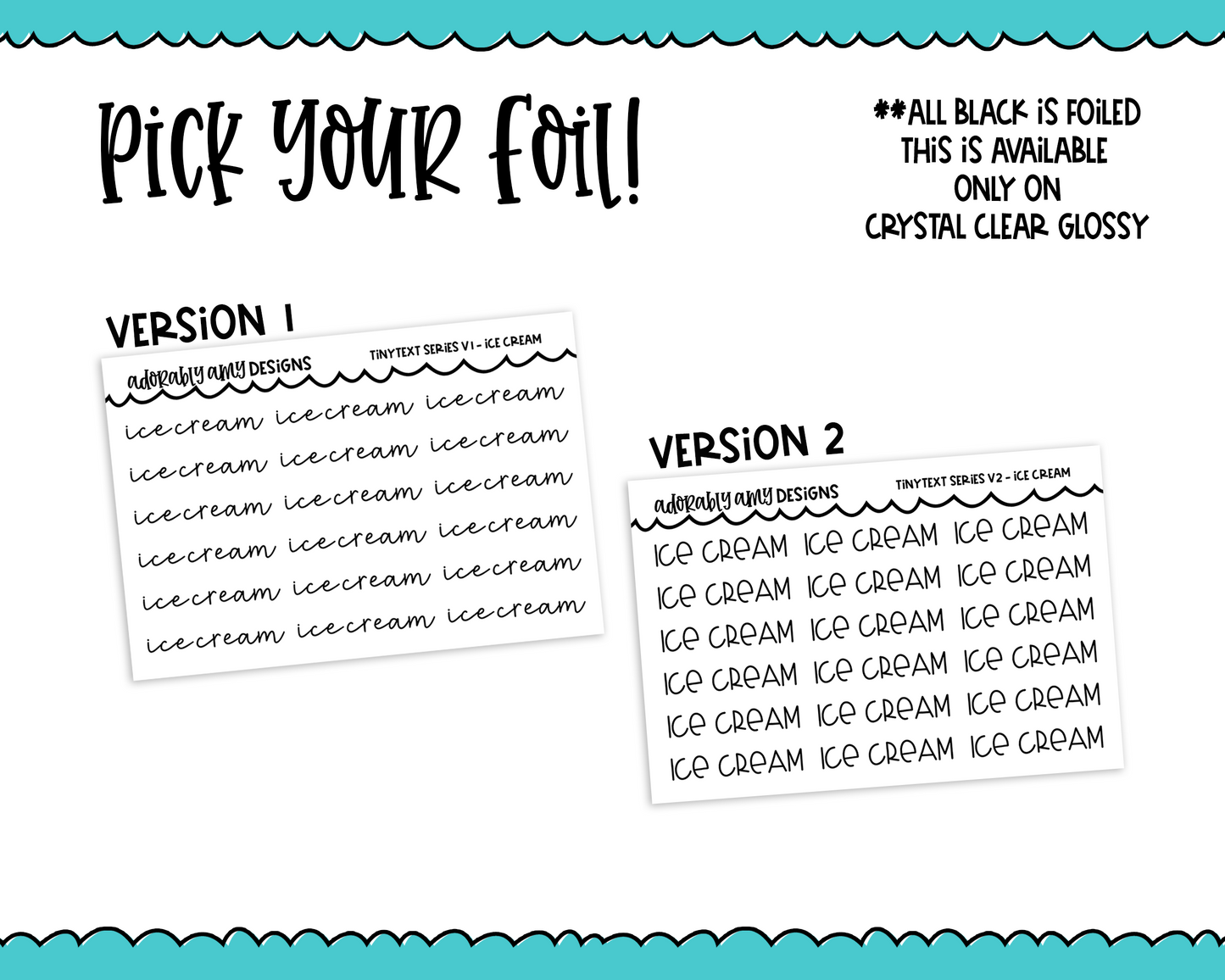 Foiled Tiny Text Series - Ice Cream Checklist Size Planner Stickers for any Planner or Insert