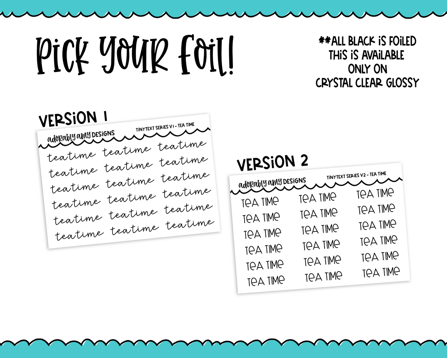 Foiled Tiny Text Series - Tea Time Checklist Size Planner Stickers for any Planner or Insert