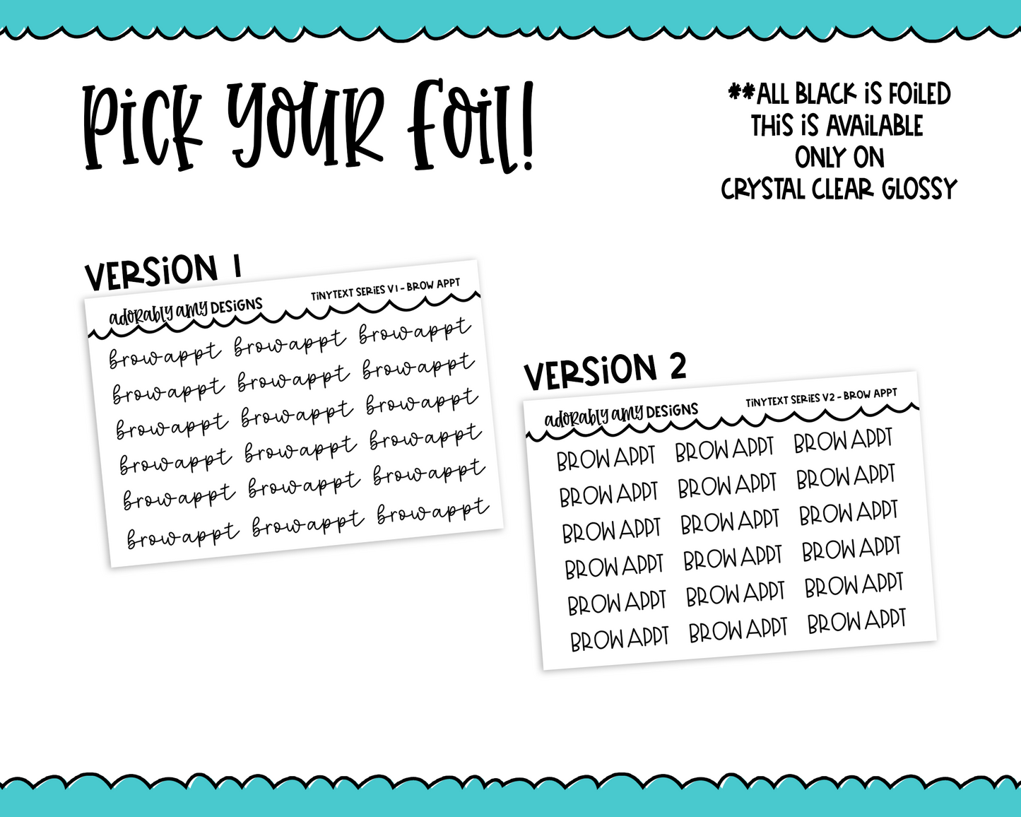 Foiled Tiny Text Series - Brow Appt Checklist Size Planner Stickers for any Planner or Insert