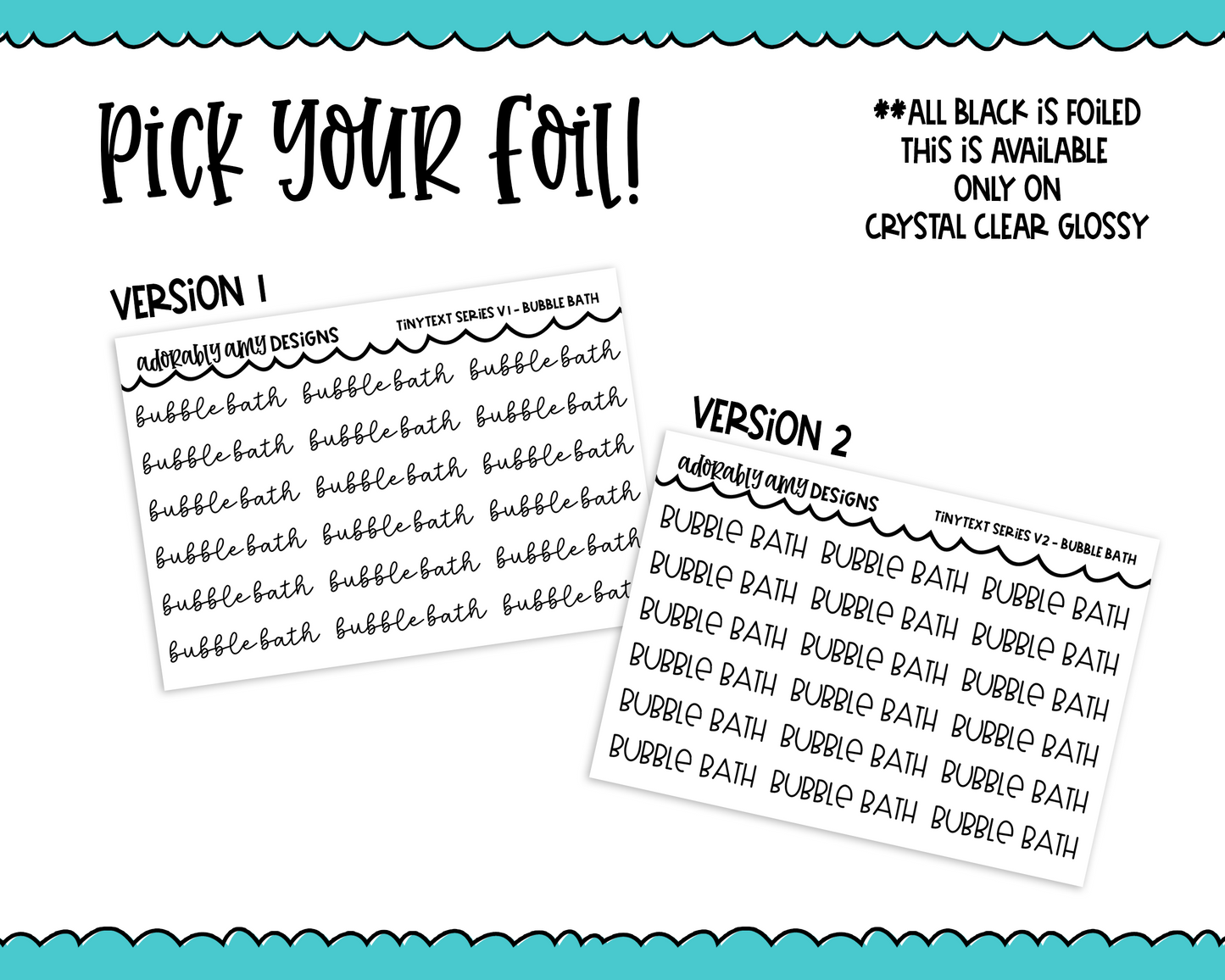 Foiled Tiny Text Series - Bubble Bath Checklist Size Planner Stickers for any Planner or Insert