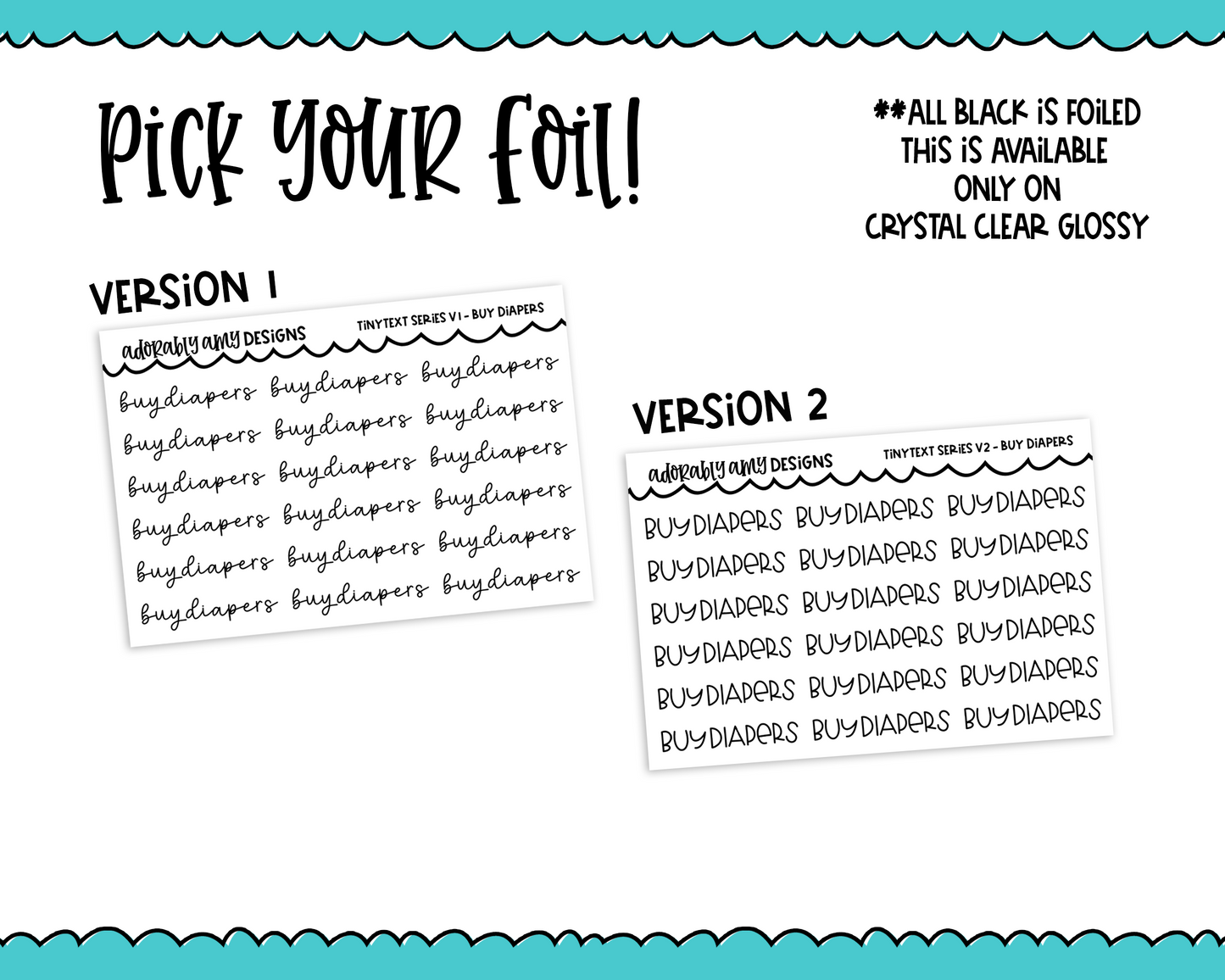 Foiled Tiny Text Series - Buy Diapers Checklist Size Planner Stickers for any Planner or Insert