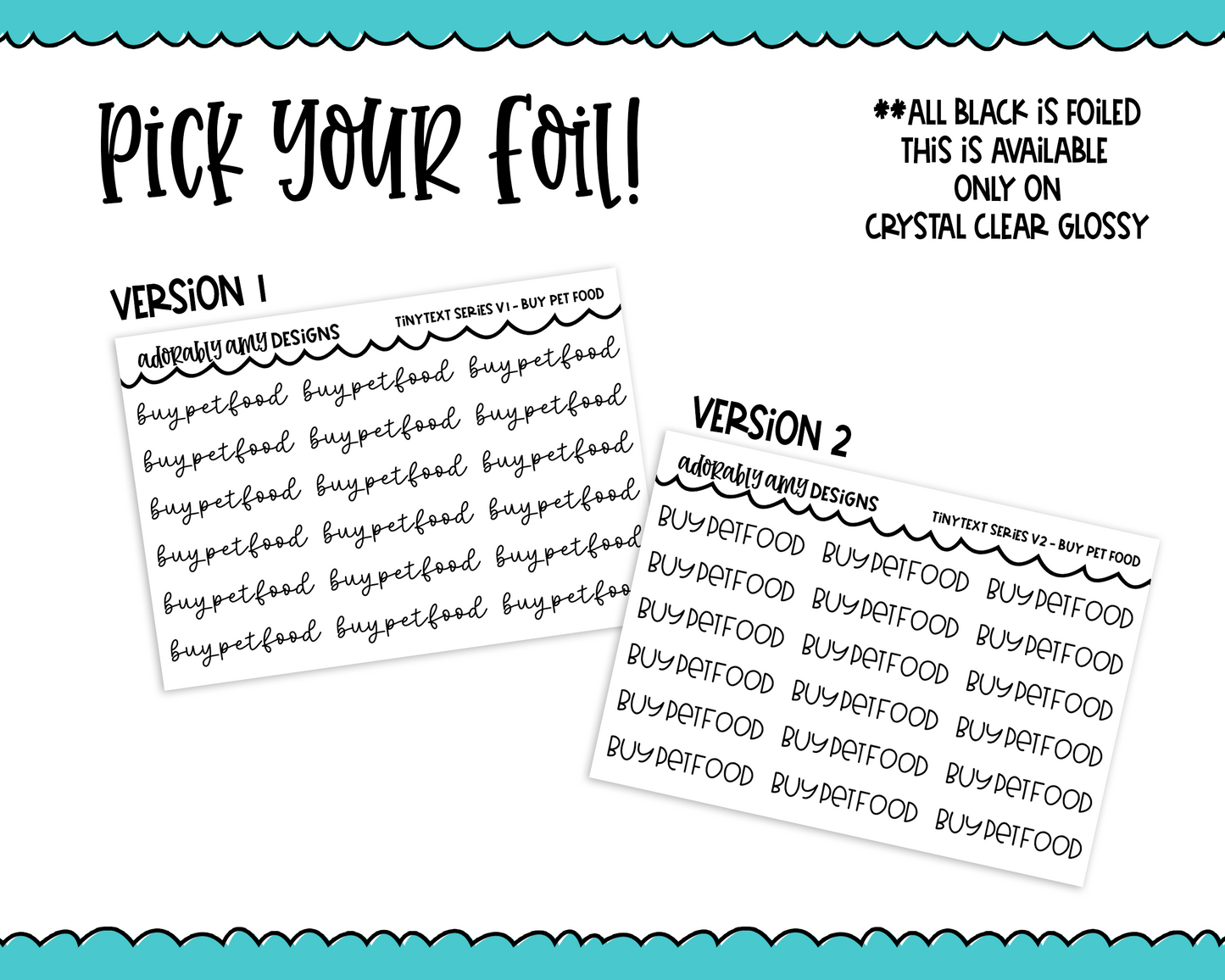 Foiled Tiny Text Series - Buy Petfood Checklist Size Planner Stickers for any Planner or Insert