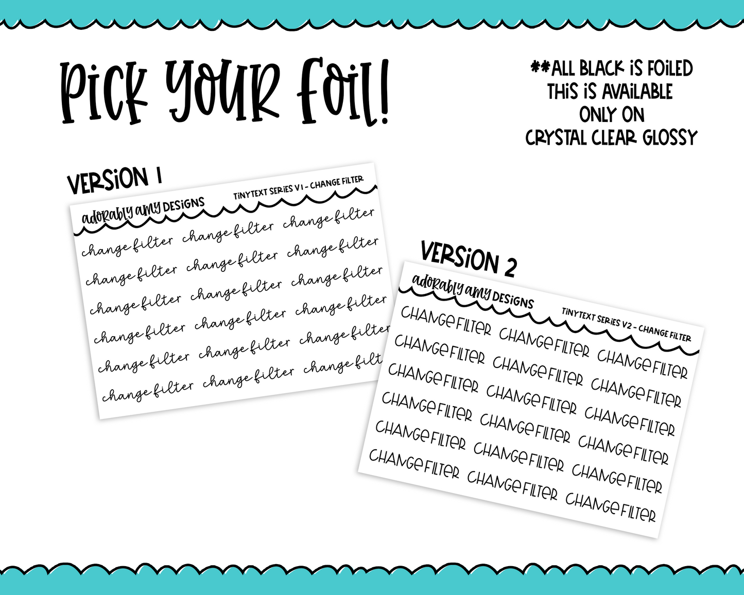 Foiled Tiny Text Series - Change Filter Checklist Size Planner Stickers for any Planner or Insert