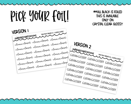 Foiled Tiny Text Series - Clean Closet Checklist Size Planner Stickers for any Planner or Insert