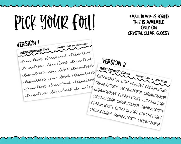 Foiled Tiny Text Series -  Clean Closet Checklist Size Planner Stickers for any Planner or Insert