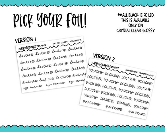 Foiled Tiny Text Series - Health Appointments Checklist Size Planner Stickers for any Planner or Insert