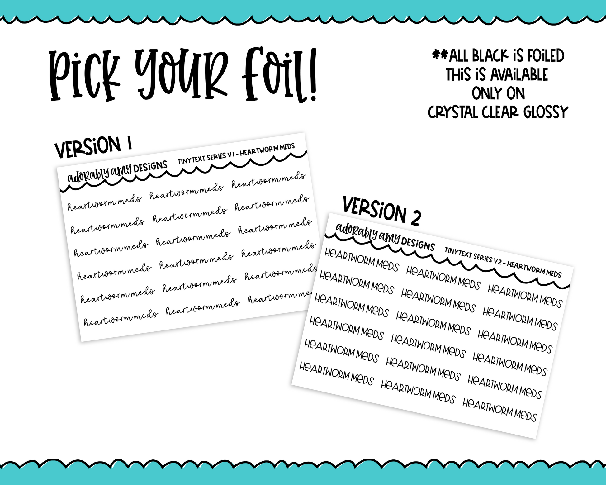 Foiled Tiny Text Series - Heartworm Meds Checklist Size Planner Stickers for any Planner or Insert - Adorably Amy Designs