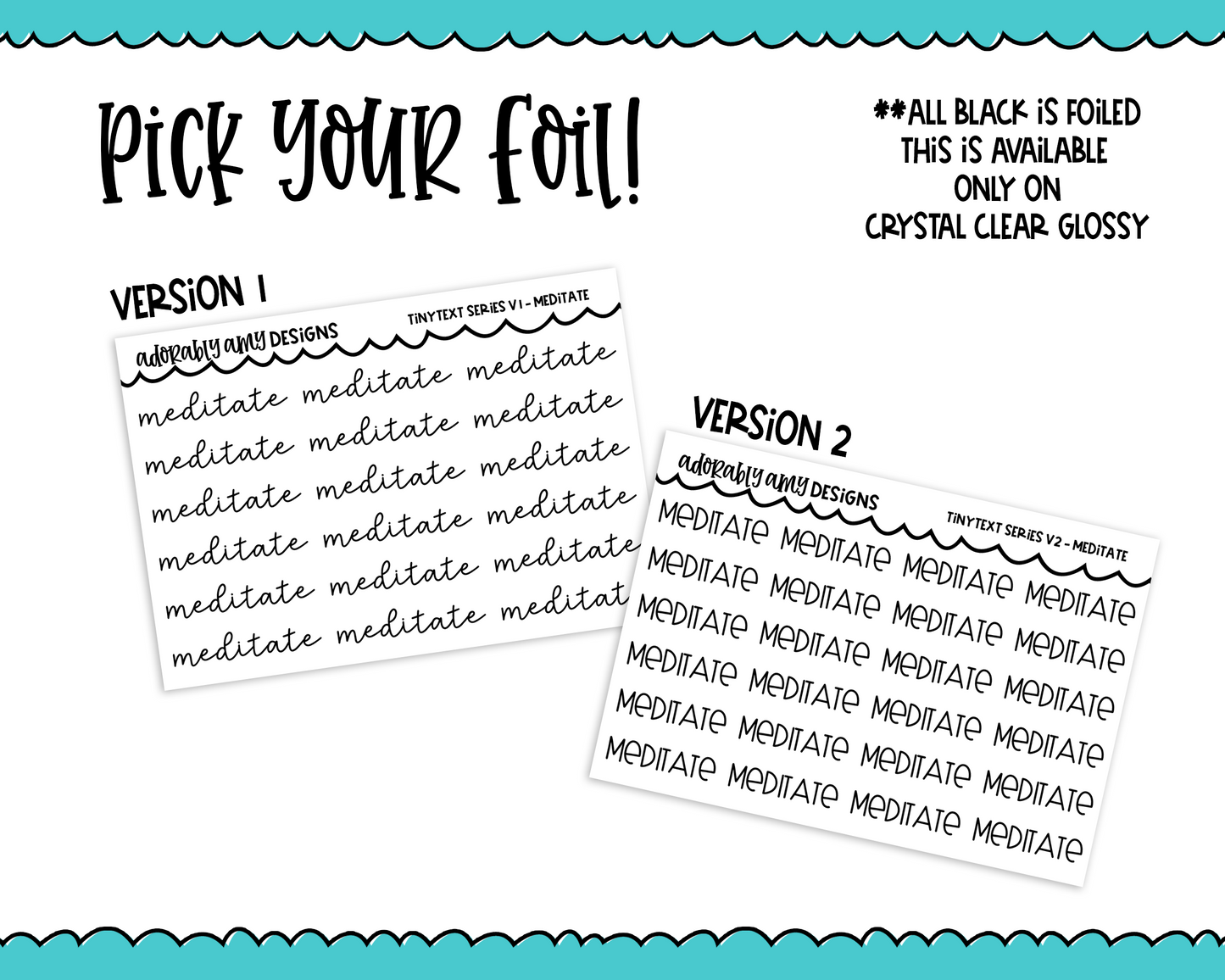 Foiled Tiny Text Series - Meditate Checklist Size Planner Stickers for any Planner or Insert