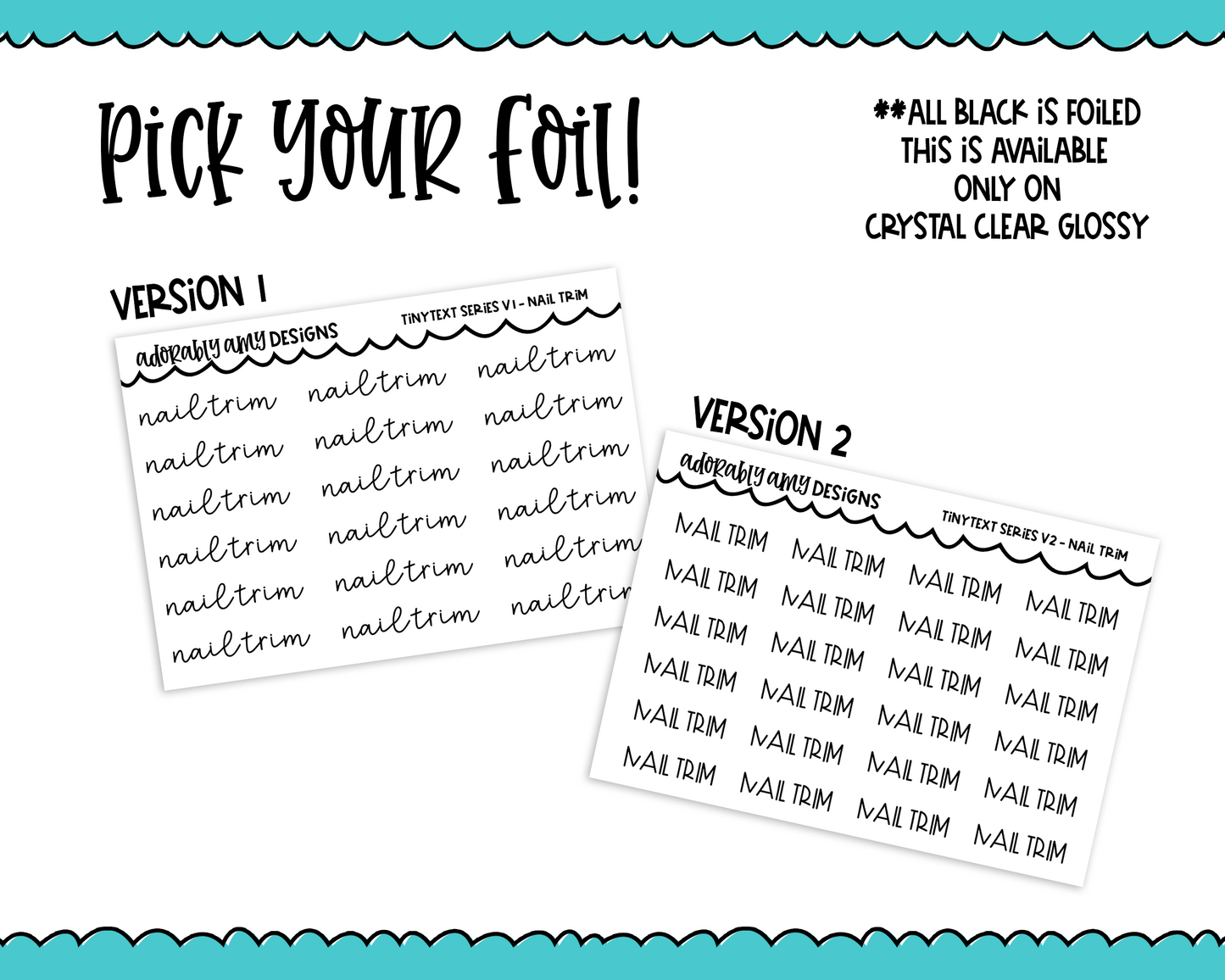 Foiled Tiny Text Series - Nail Trim Checklist Size Planner Stickers for any Planner or Insert