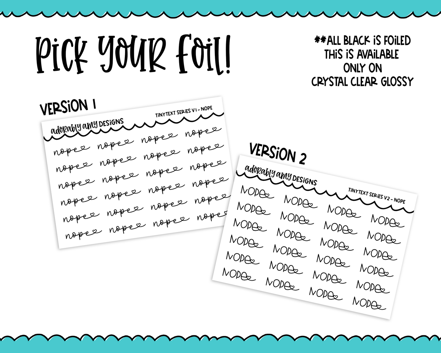 Foiled Tiny Text Series - Nope Checklist Size Planner Stickers for any Planner or Insert