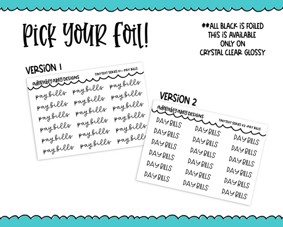 Foiled Tiny Text Series -  Pay Bills Checklist Size Planner Stickers for any Planner or Insert