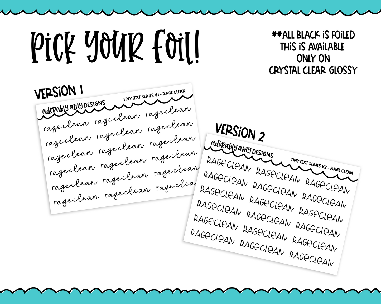 Foiled Tiny Text Series - Rage Clean Checklist Size Planner Stickers for any Planner or Insert