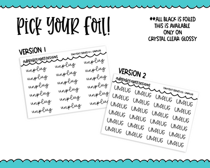 Foiled Tiny Text Series - Unplug Checklist Size Planner Stickers for any Planner or Insert