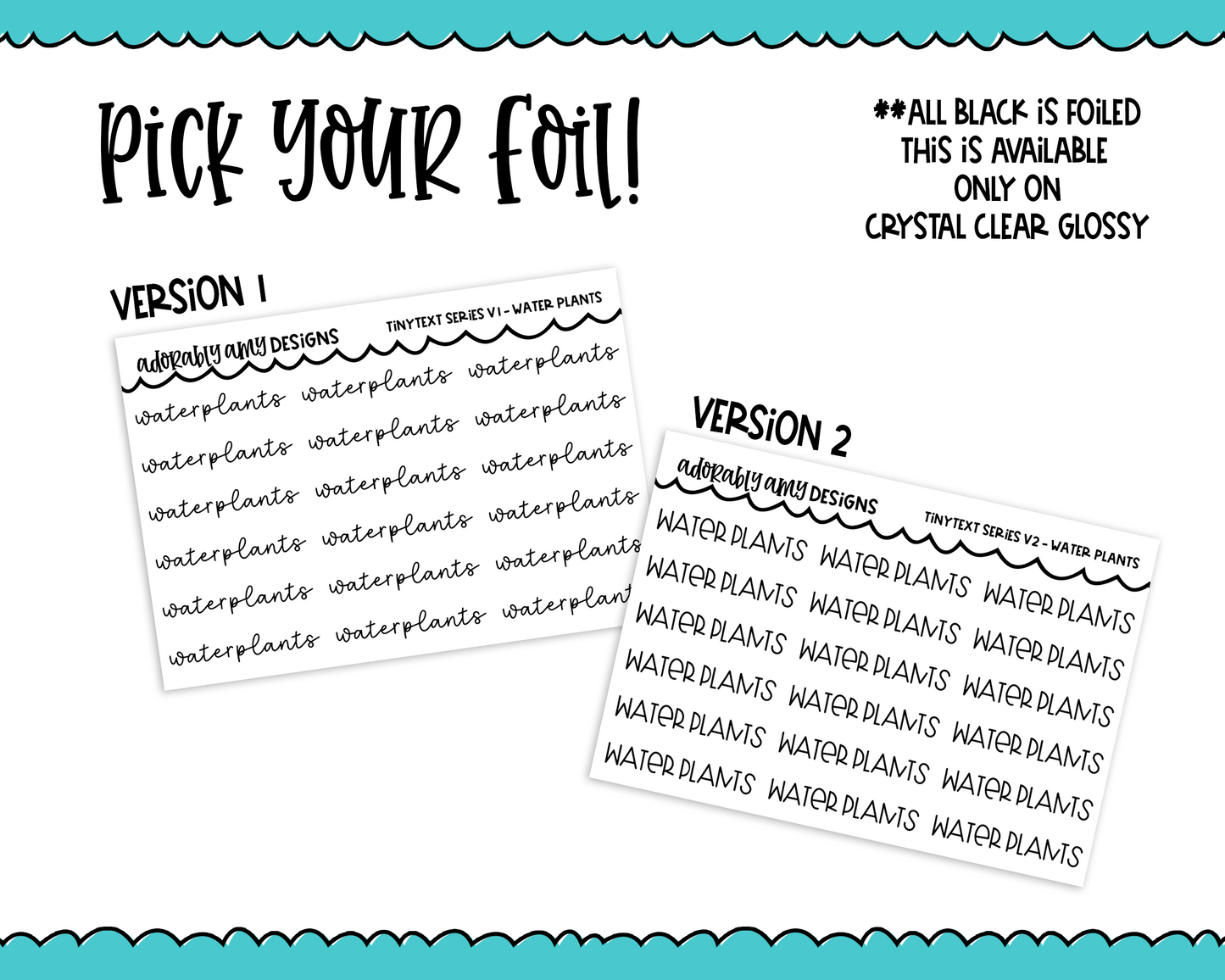 Foiled Tiny Text Series - Water Plants Checklist Size Planner Stickers for any Planner or Insert