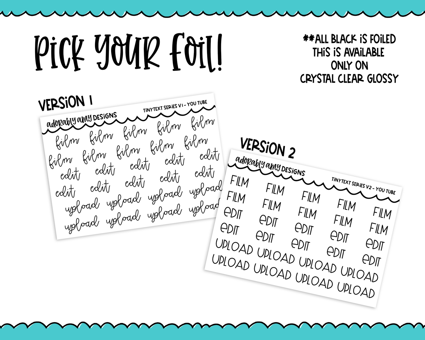 Foiled Tiny Text Series - You Tube Creator Checklist Size Planner Stickers for any Planner or Insert