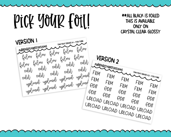 Foiled Tiny Text Series - You Tube Creator Checklist Size Planner Stickers for any Planner or Insert