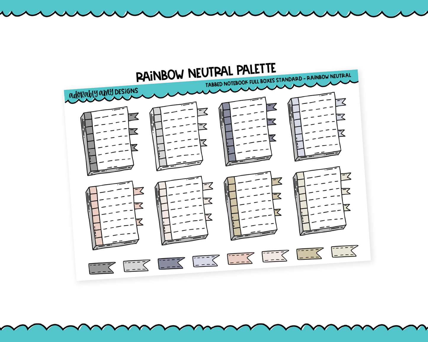 Rainbow Tabbed Notebook Boxes Standard Stickers for any Planner or Insert