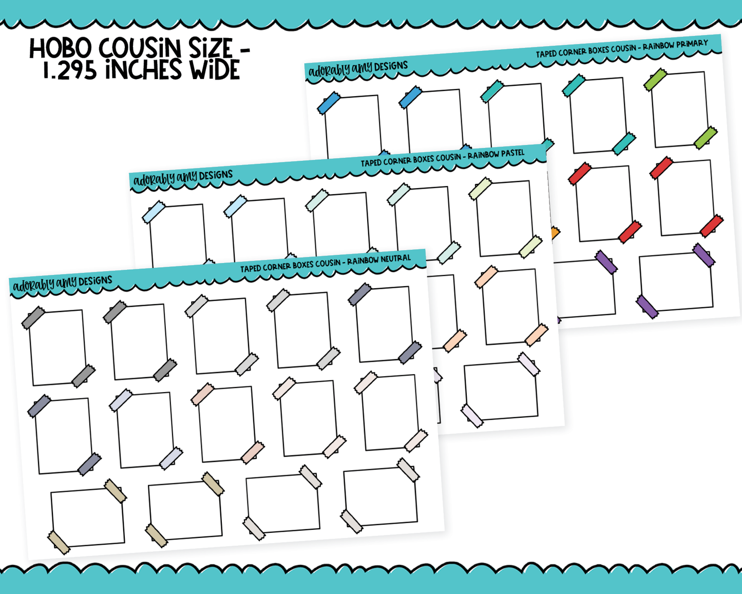 Hobo Cousin Rainbow Taped Corner Full Boxes Planner Stickers for Hobo Cousin or any Planner or Insert
