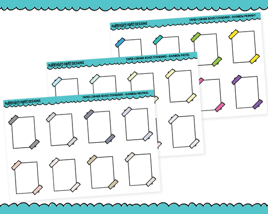 Rainbow Taped Corner Full Boxes Standard Stickers for any Planner or Insert