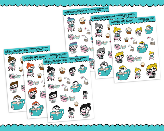 Planner Girls Character Stickers Tea Time Planner Stickers for any Planner or Insert - Adorably Amy Designs