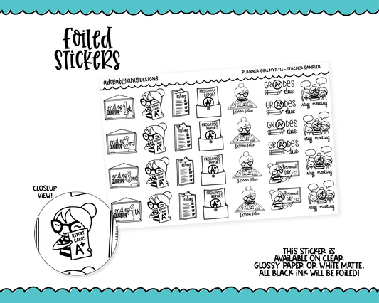 Foiled Doodled Planner Girls Teacher Sampler Planner Stickers for any Planner or Insert