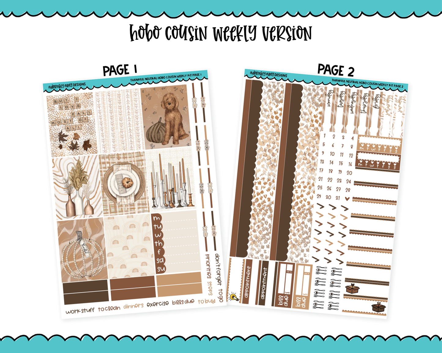 Hobonichi Cousin Weekly Thankful Neutral Thanksgiving Themed Planner Sticker Kit for Hobo Cousin or Similar Planners