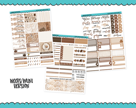 Mini B6/Weeks Thankful Neutral Thanksgiving Themed Weekly Planner Sticker Kit sized for ANY Vertical Insert