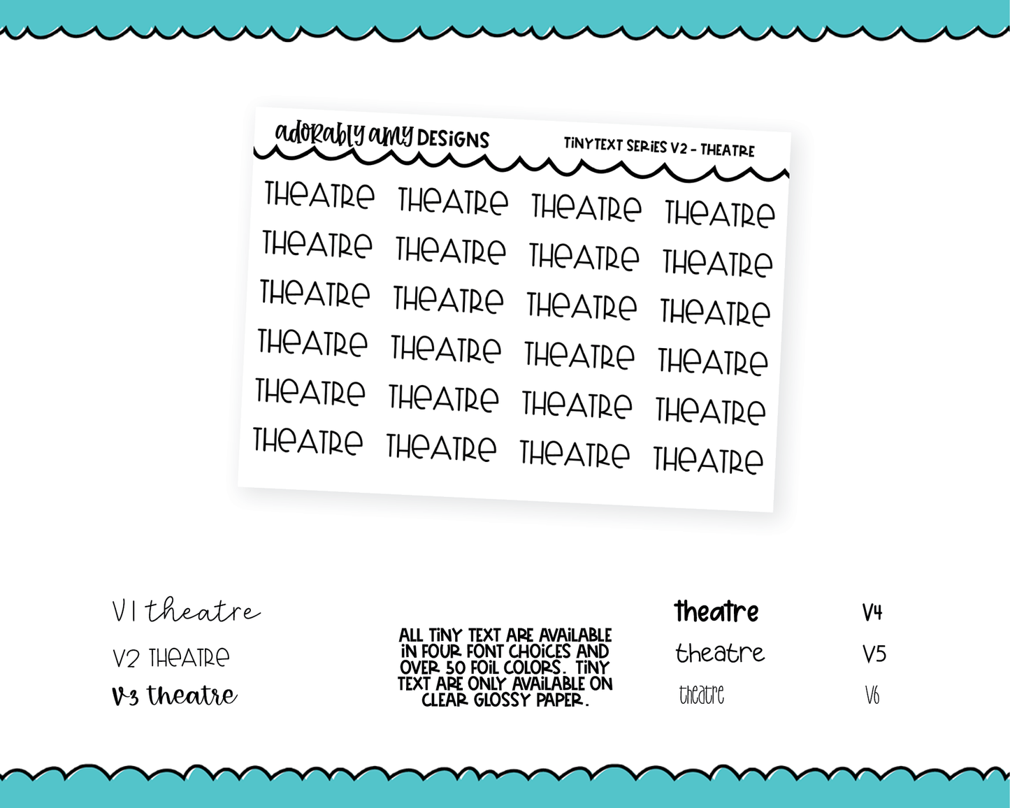 Foiled Tiny Text Series - Theatre Checklist Size Planner Stickers for any Planner or Insert