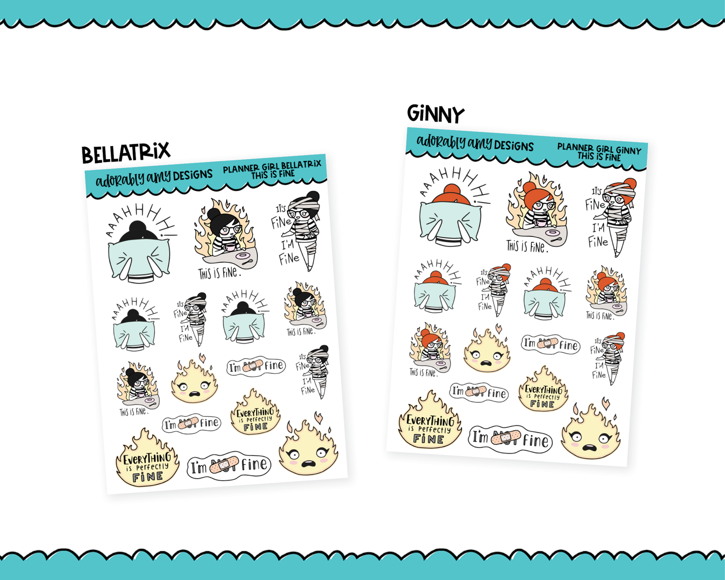 Doodled Planner Girls Character Stickers This is Fine Decoration Planner Stickers for any Planner or Insert