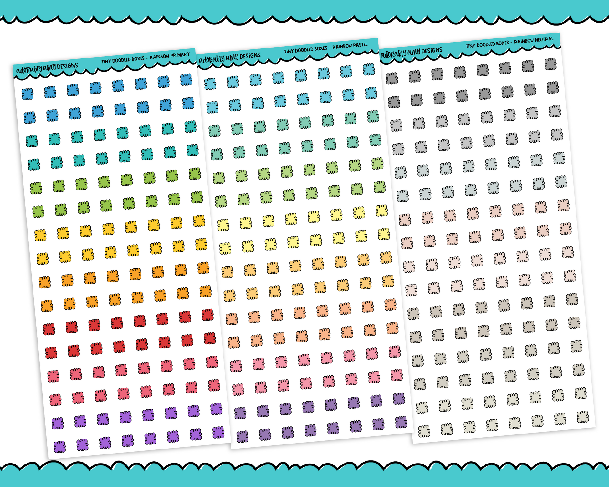 Rainbow Tiny Doodled Checkbox Stickers Planner Stickers for Hobonichi, any Planner or Insert - Adorably Amy Designs