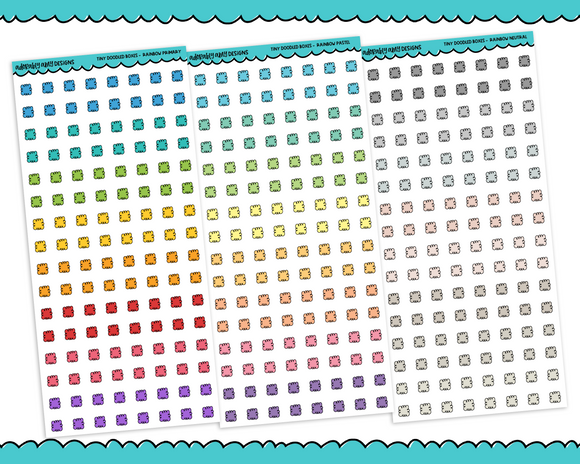 Rainbow Tiny Doodled Checkbox Stickers Planner Stickers for Hobonichi, any Planner or Insert - Adorably Amy Designs