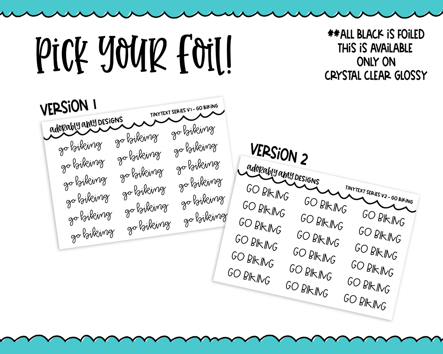 Foiled Tiny Text Series - Go Biking Checklist Size Planner Stickers for any Planner or Insert