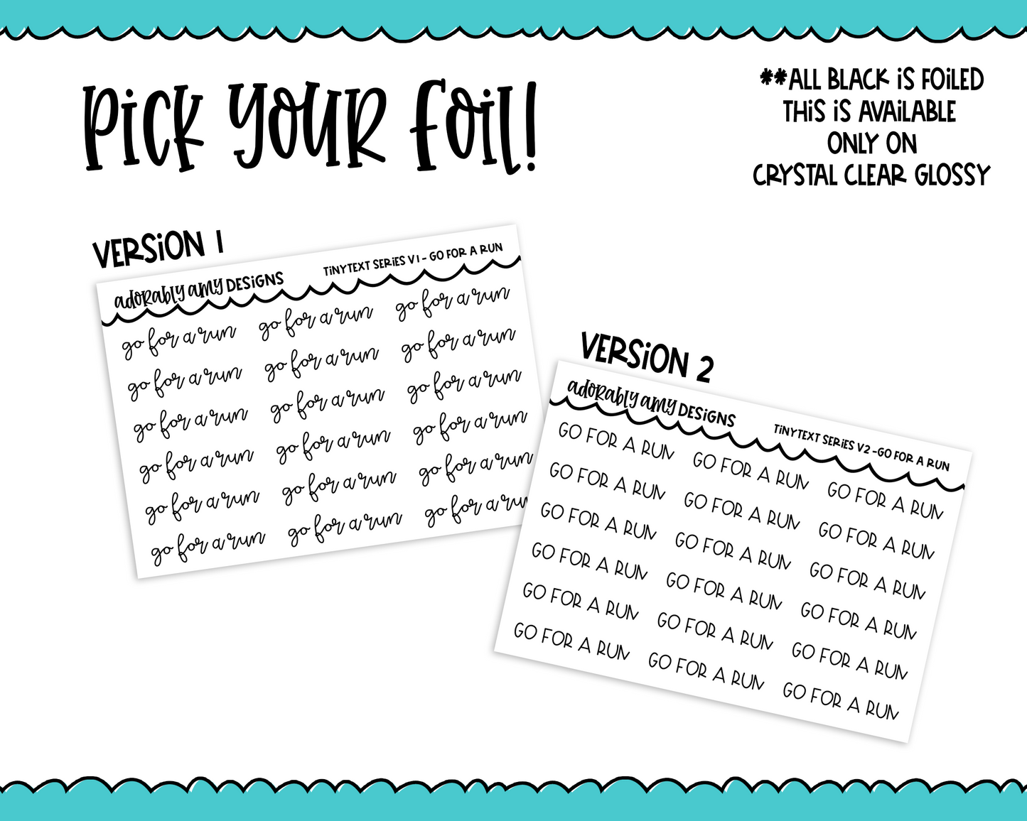 Foiled Tiny Text Series - Go for a Run Checklist Size Planner Stickers for any Planner or Insert