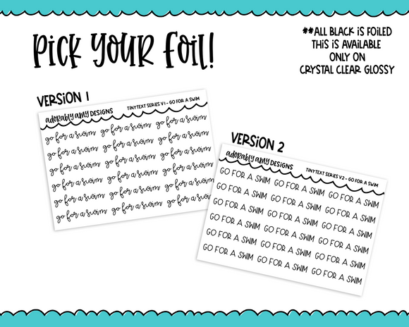 Foiled Tiny Text Series - Go for a Swim Checklist Size Planner Stickers for any Planner or Insert