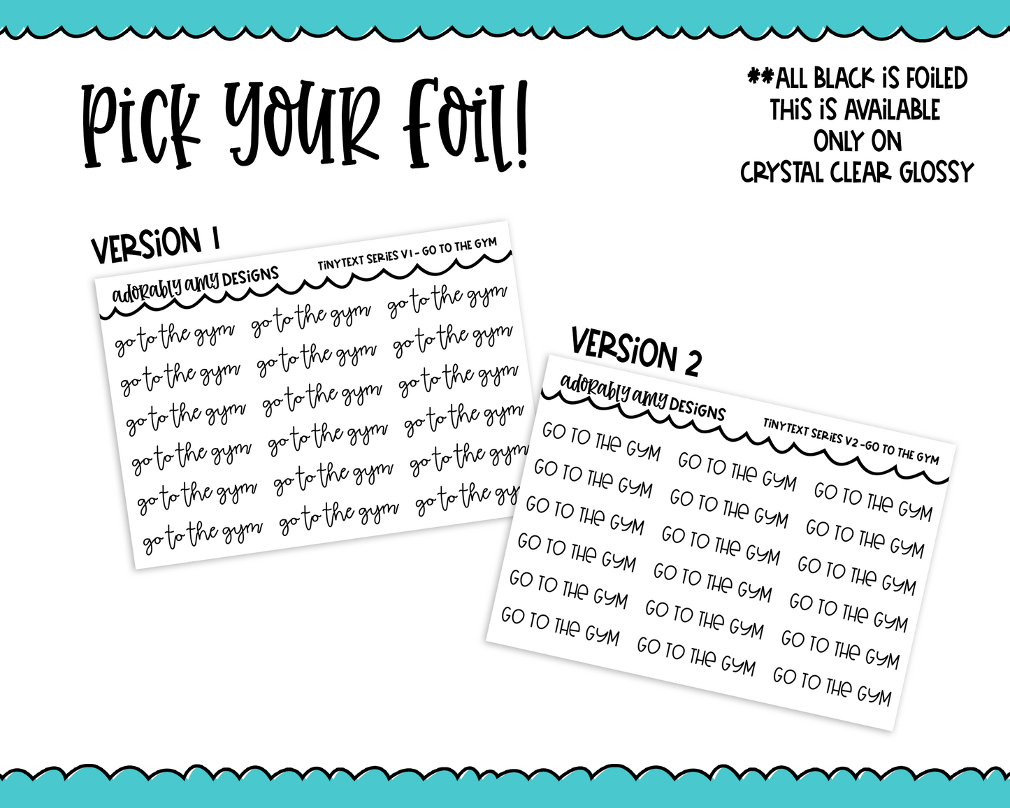 Foiled Tiny Text Series - Go to the Gym Checklist Size Planner Stickers for any Planner or Insert