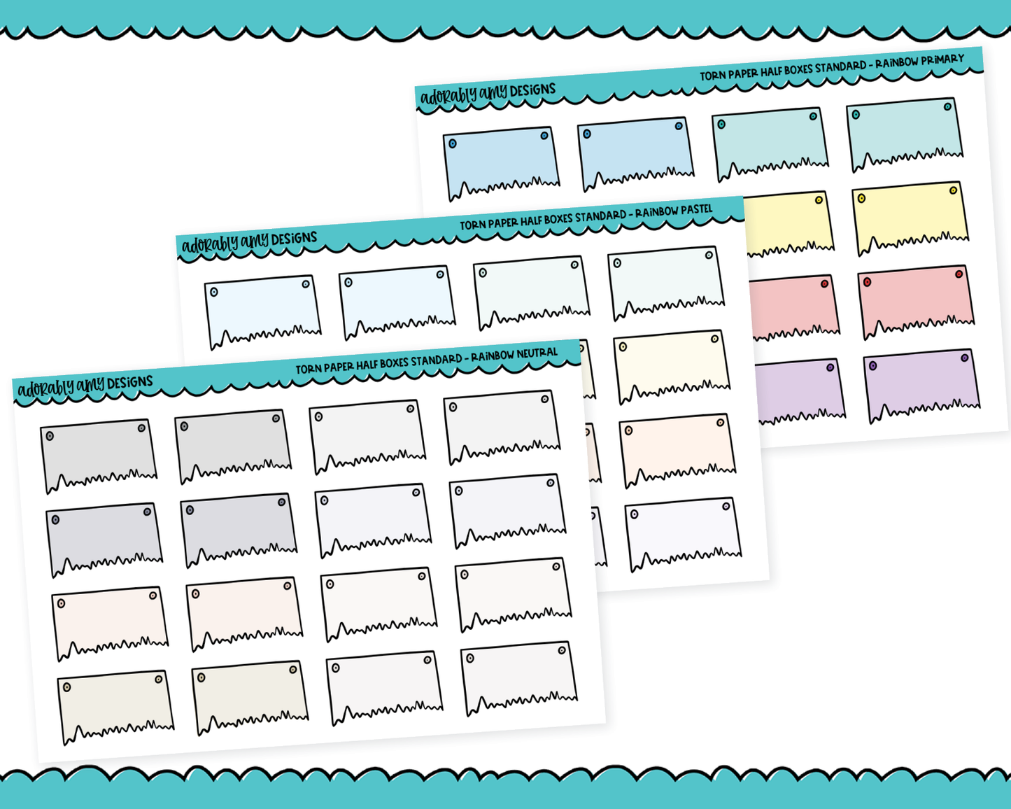 Rainbow Torn Paper Half Boxes Standard Stickers for any Planner or Insert