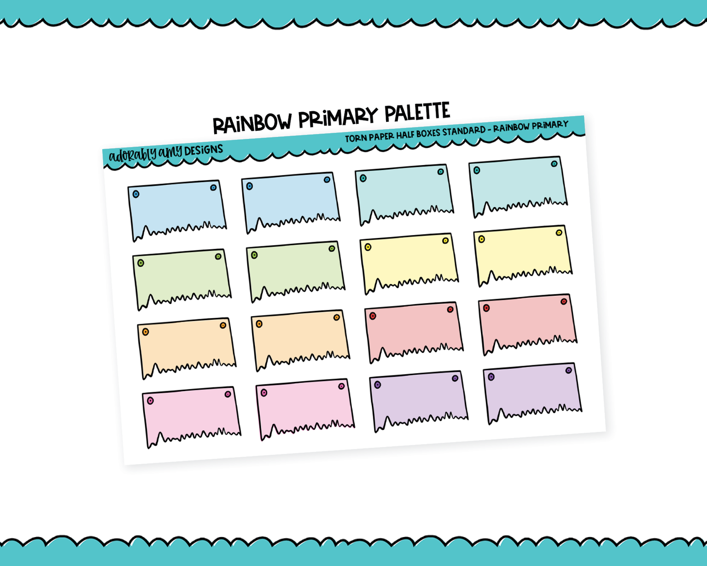 Rainbow Torn Paper Half Boxes Standard Stickers for any Planner or Insert