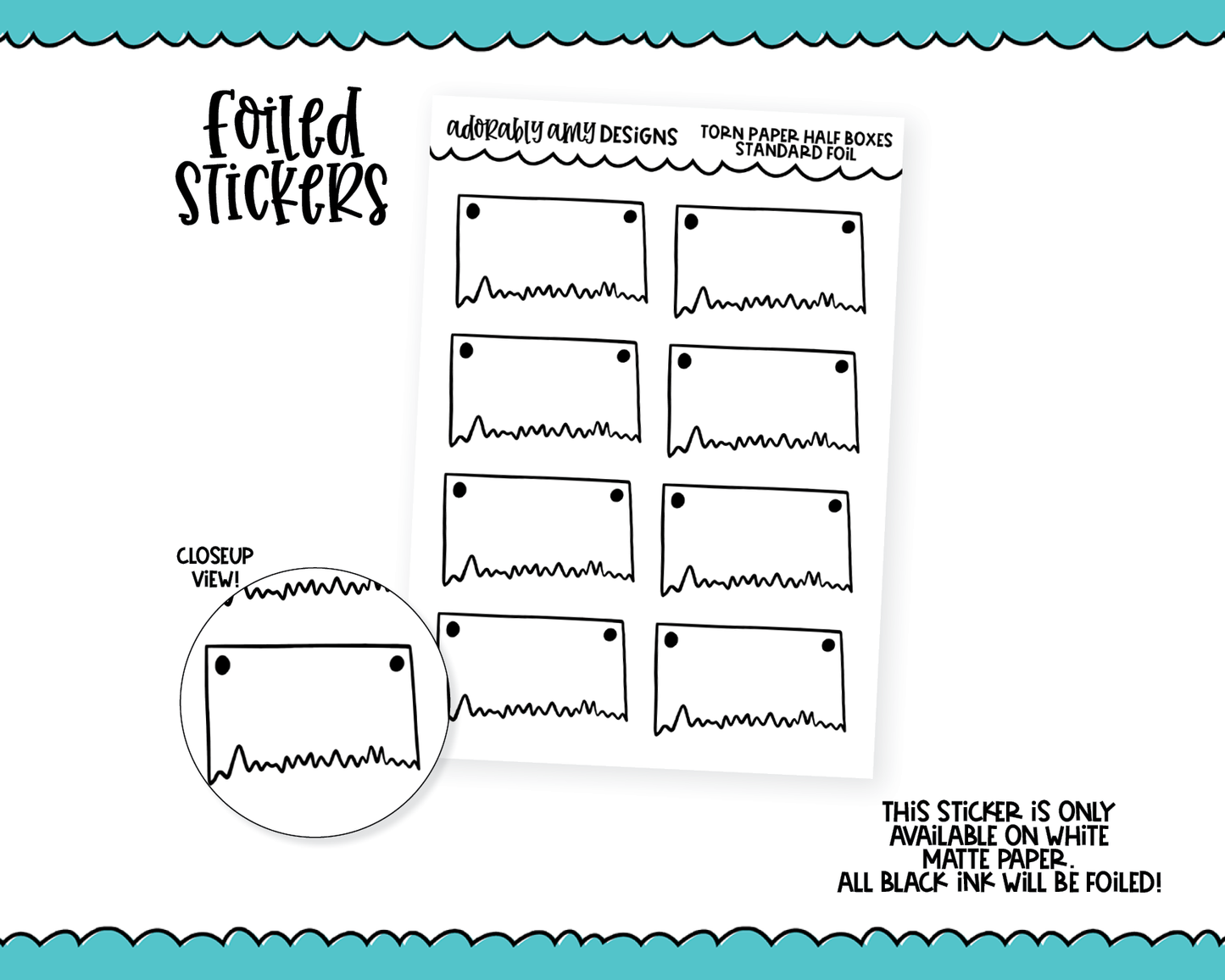 Foiled Torn Paper Half Boxes Standard Size Functional Decorative Planner Stickers for any Planner or Insert