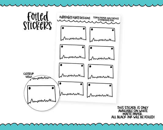 Foiled Torn Paper Half Boxes Standard Size Functional Decorative Planner Stickers for any Planner or Insert