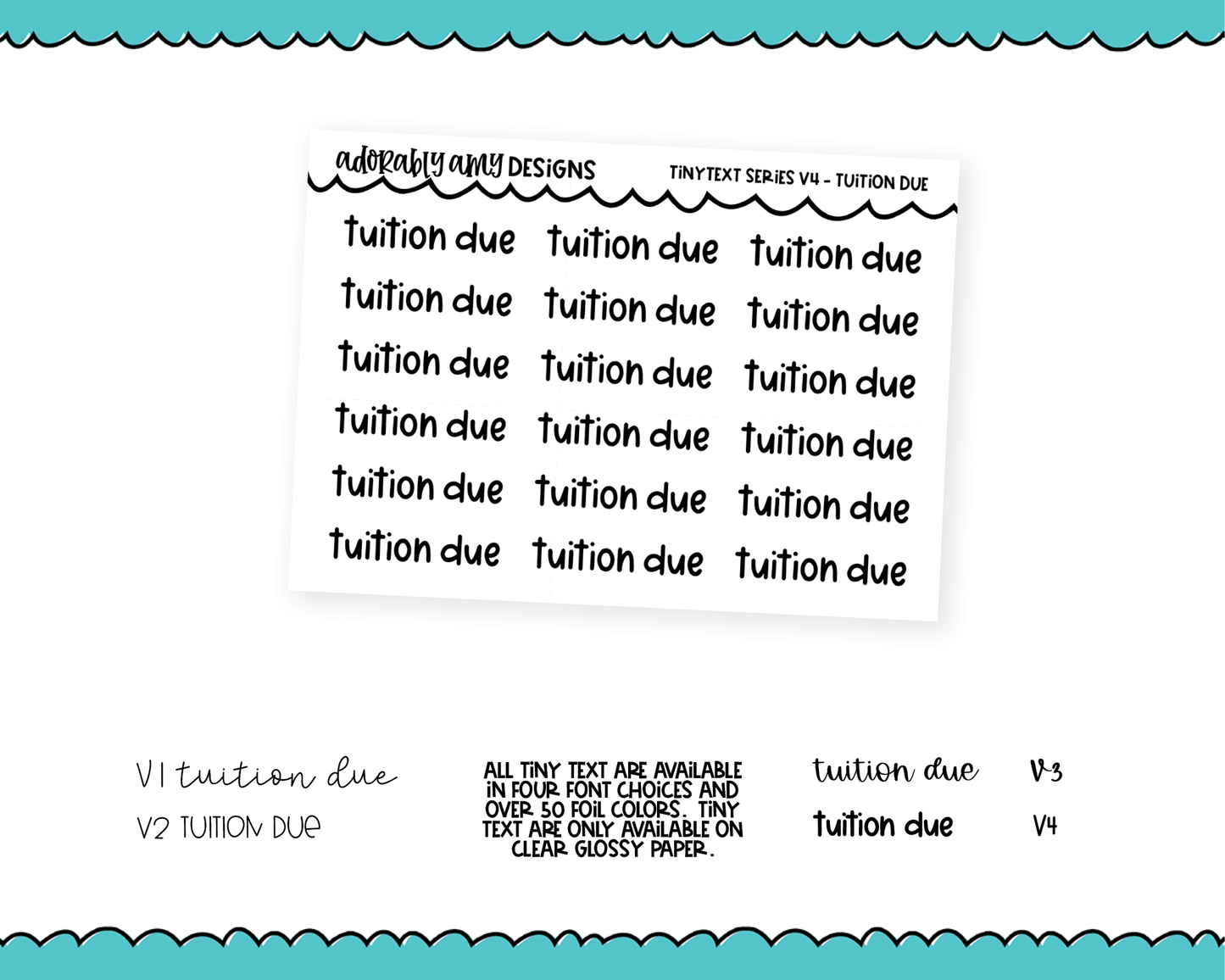 Foiled Tiny Text Series - Tuition Due Checklist Size Planner Stickers for any Planner or Insert