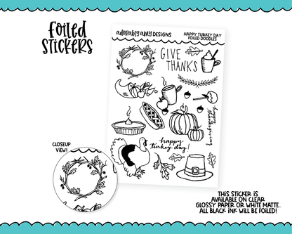 Foiled Turkey Day Doodles Planner Stickers for any Planner or Insert