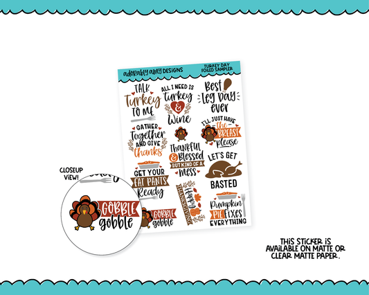 Turkey Day Thanksgiving Quote Samplers Planner Stickers for any Planner or Insert