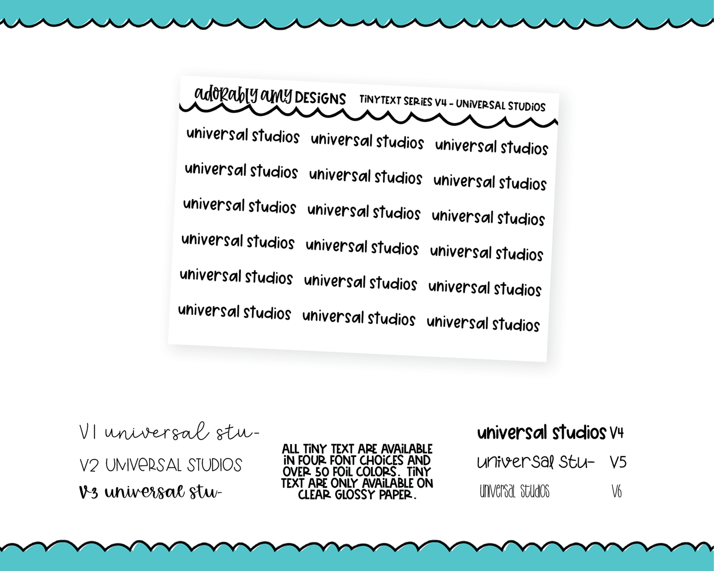 Foiled Tiny Text Series - Universal Studios Checklist Size Planner Stickers for any Planner or Insert