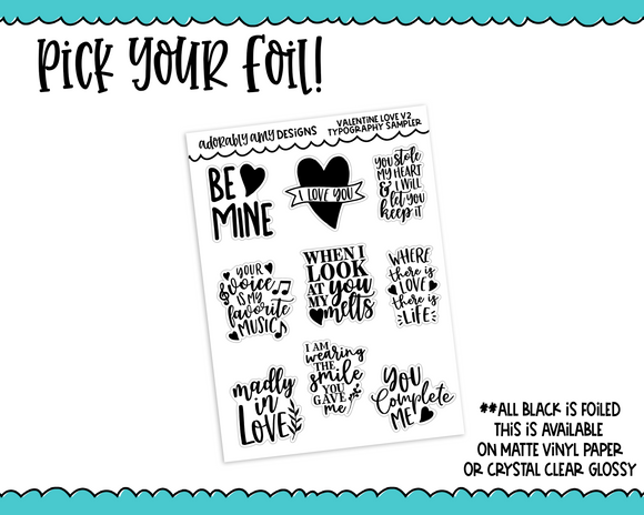 Foiled Valentine Love V2 Typography Planner Stickers for any Planner or Insert