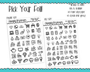 Foiled Regular or Tiny Size Various Misc Icons Food Travel Plans Cleaning Planner Stickers for any Planner or Insert - Adorably Amy Designs
