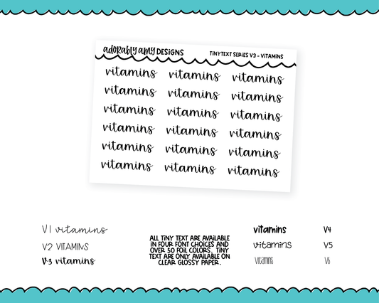 Foiled Tiny Text Series - Vitamins Checklist Size Planner Stickers for any Planner or Insert