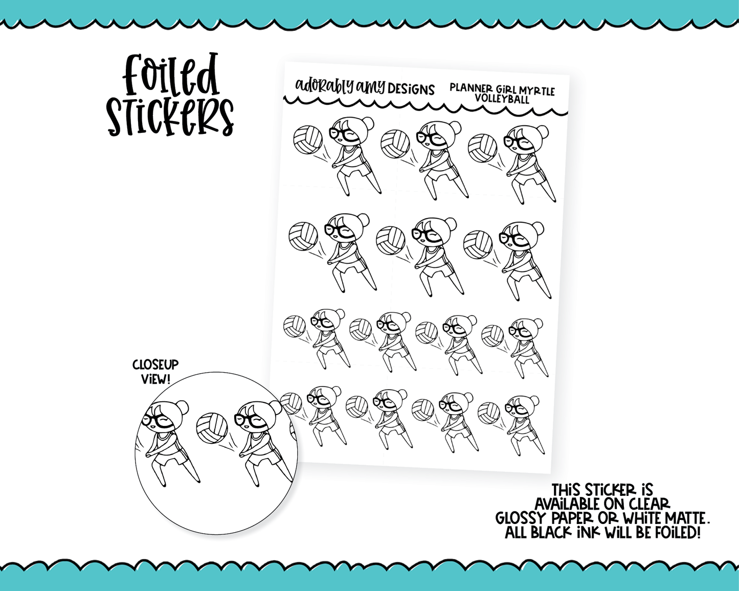 Foiled Doodled Planner Girls Volleyball Planner Stickers for any Planner or Insert