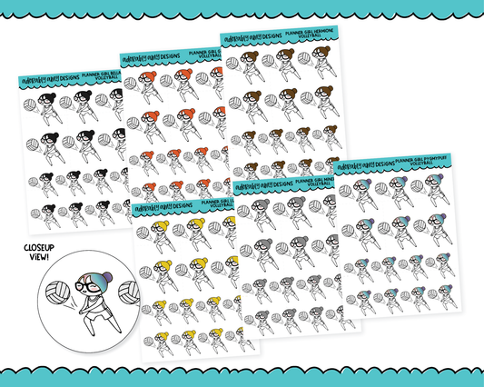 Doodled Planner Girls Character Stickers Volleyball Decoration Planner Stickers for any Planner or Insert