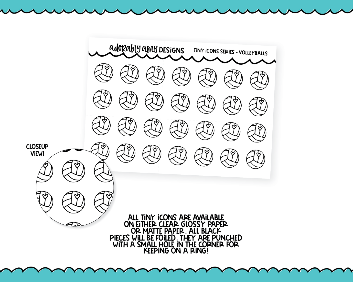 Foiled Tiny Icon Series - Volleyballs Tiny Size Planner Stickers for any Planner or Insert
