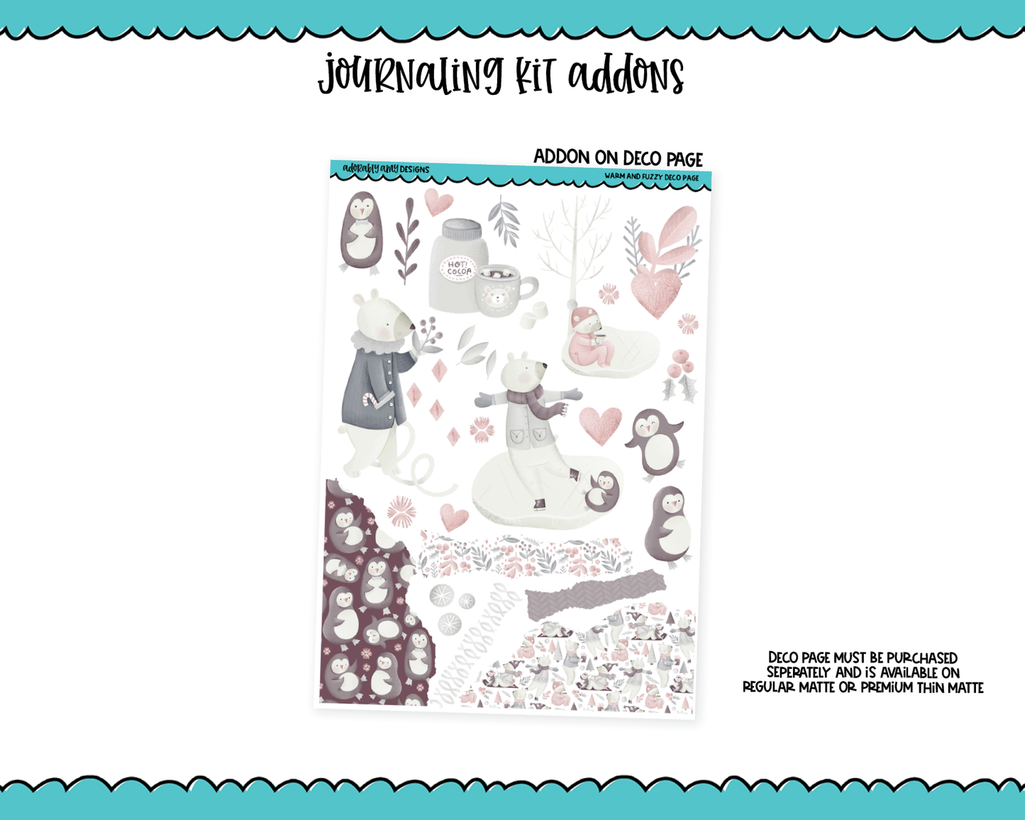 Journaling Kit Warm and Fuzzy Pastel Winter Themed Planner Sticker Kit in White OR Black for Blackout Planners